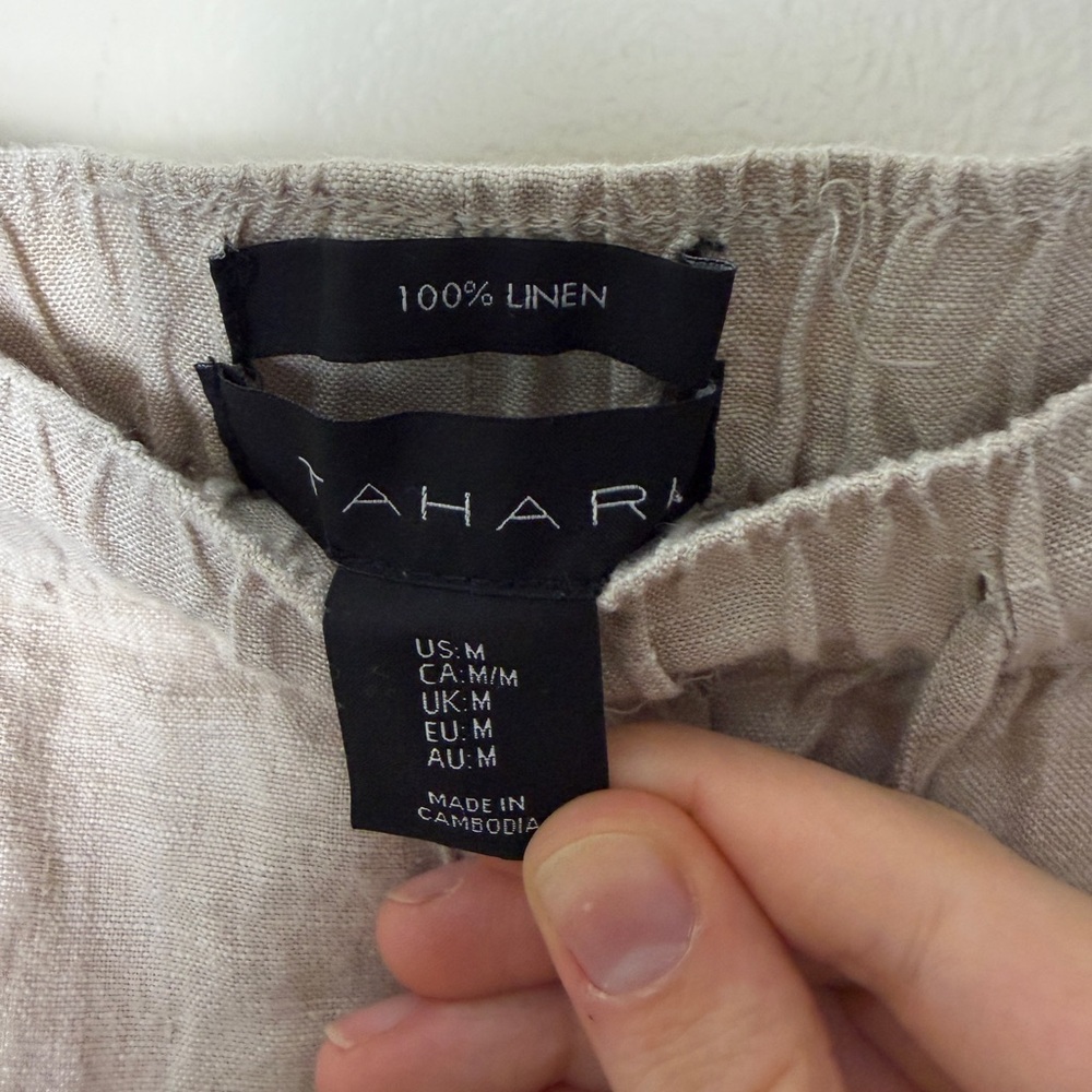 Tahari natural oat drawstring shorts 100% linen with pockets size medium - Picture 7 of 8